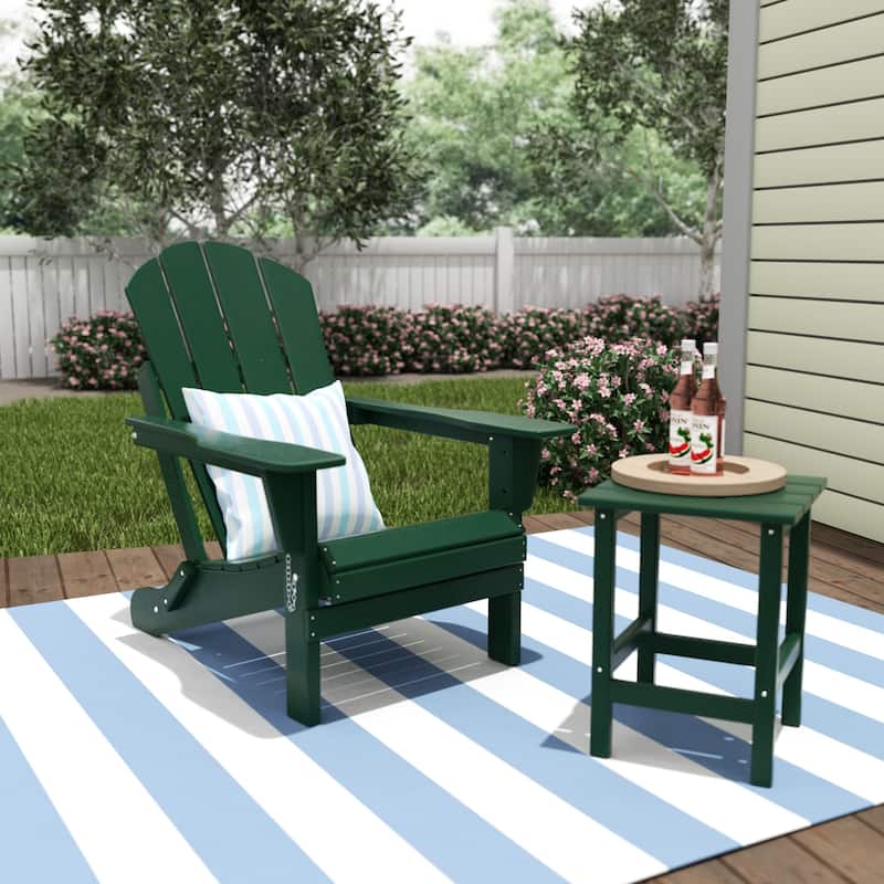 Polytrends Laguna Hdpe All Weather Outdoor Patio Foldable Adirondack Chair With Side Table (2-Piece Set) - Dark Green