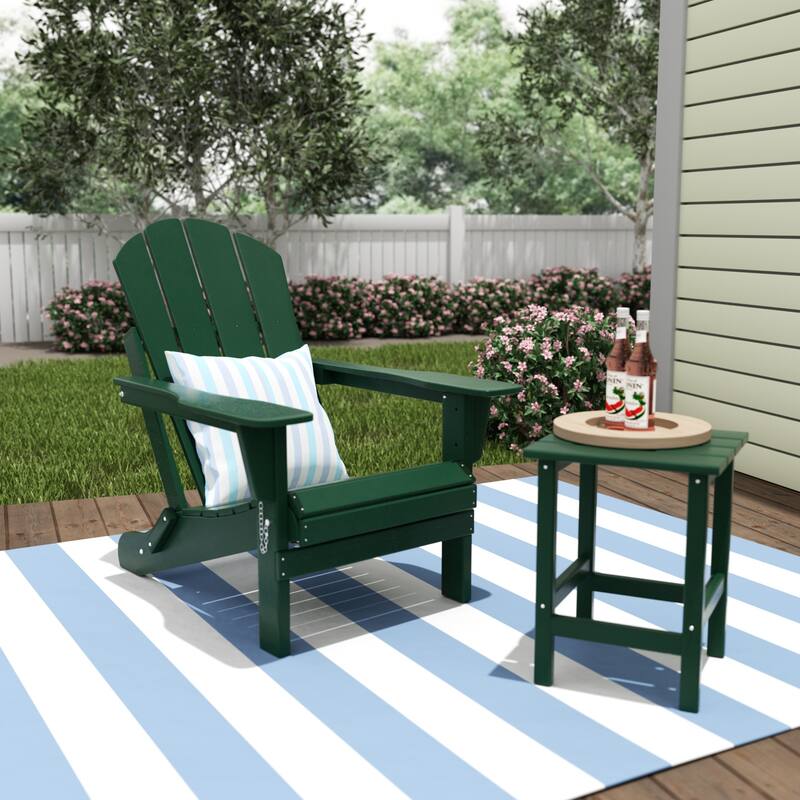 POLYTRENDS Laguna All Weather Poly Outdoor Patio Adirondack Chair - with Round Side Table (2-Piece) - Dark Green