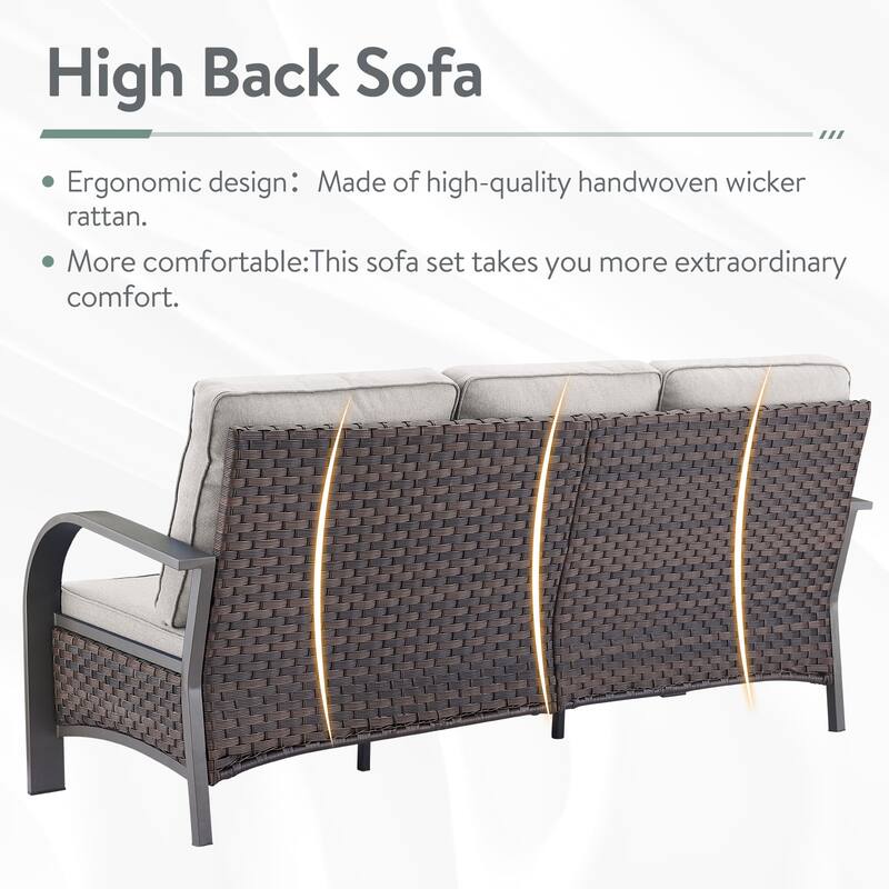 Outdoor Wicker Sofa with Swivel Chair and Ottoman