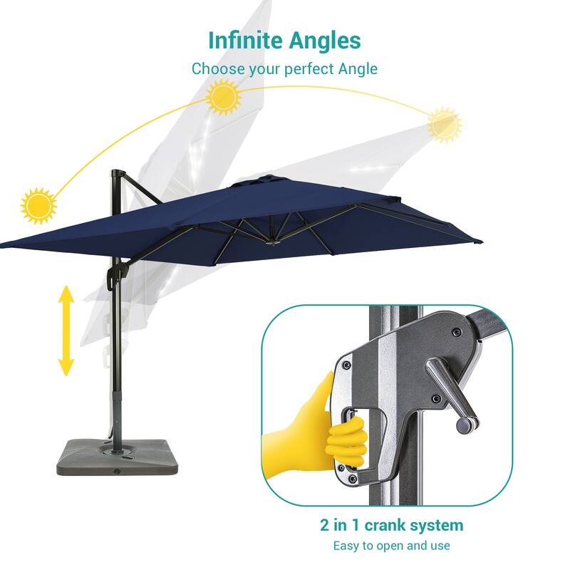 BONOSUKI Outdoor 11.5x9FT Cantilever Patio Umbrella 360 Rotation w/Base