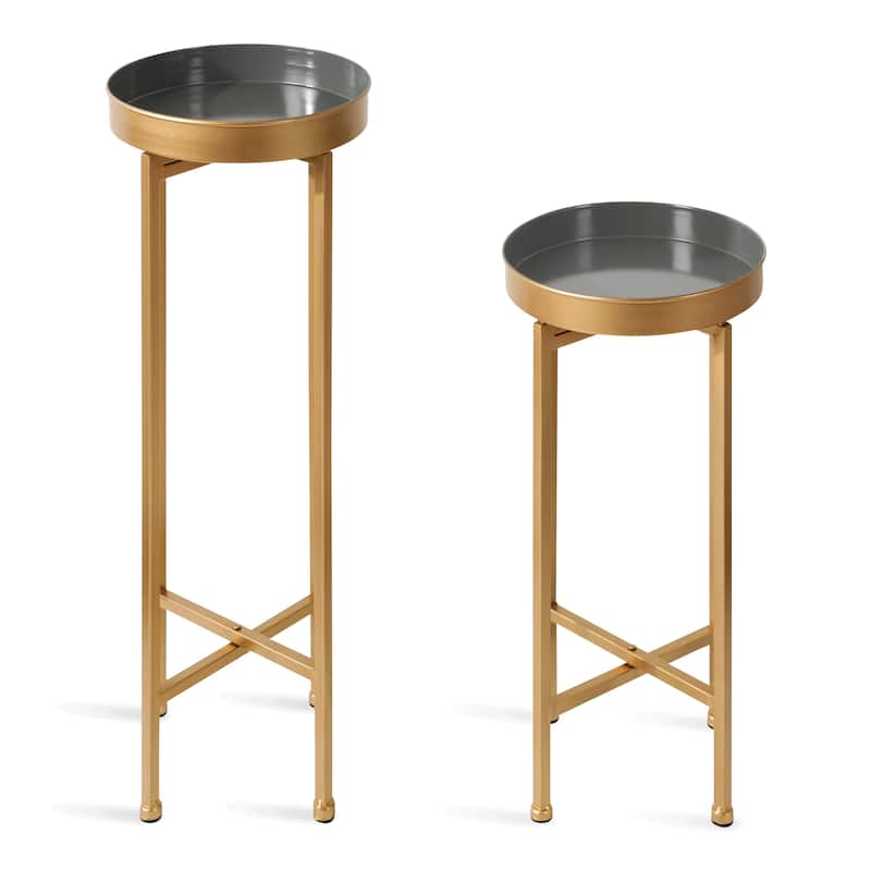 Kate and Laurel Celia Round Metal Foldable Tray Table Set