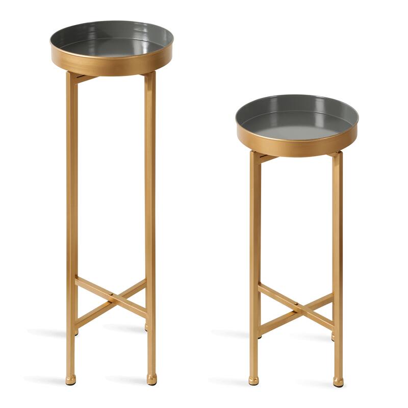Kate and Laurel Celia Round Metal Foldable Tray Table Set
