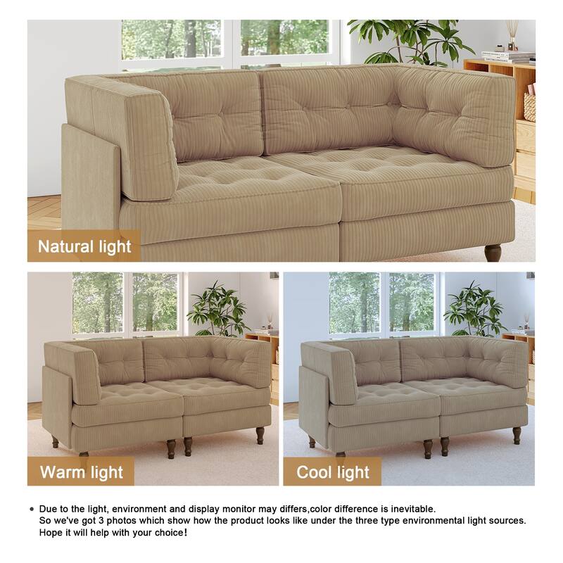 Modular Corduroy Corner Sectional Sofa Couch Set with Tufted Cushion