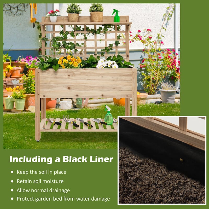 Gymax Raised Garden Bed Mobile Elevated Wooden Planter Box w/ Wheels