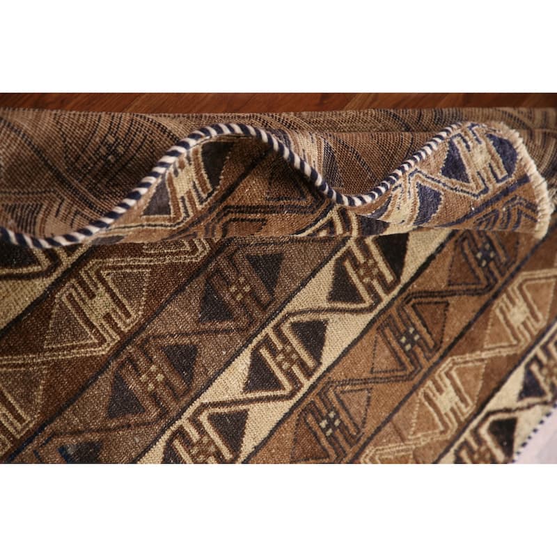 Brown Geometric Balouch Persian Vintage Rug Hand-knotted Wool Carpet - 2'11"x 5'0"
