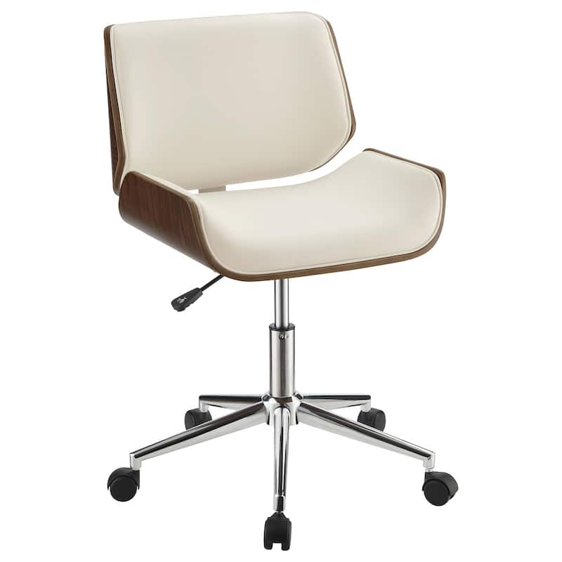 Adjustable Height Mid-Century Office Chair with Curved Back, Leatherette Upholstery and Walnut Trim