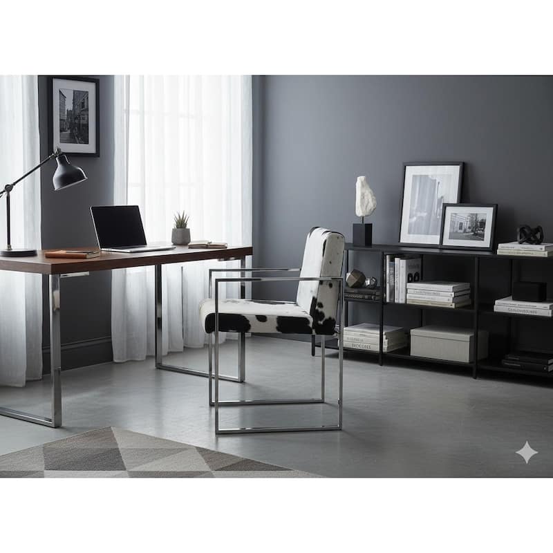 Modern Stainless Steel Black and Leather Chair