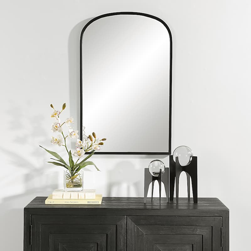 Copper Grove Satin Black Wall Mirror with Subtle Arch