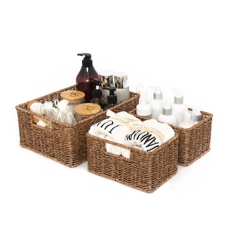 StorageWorks Wicker Storage Baskets, Handmade Woven Basket for bathroom, 3-Pack