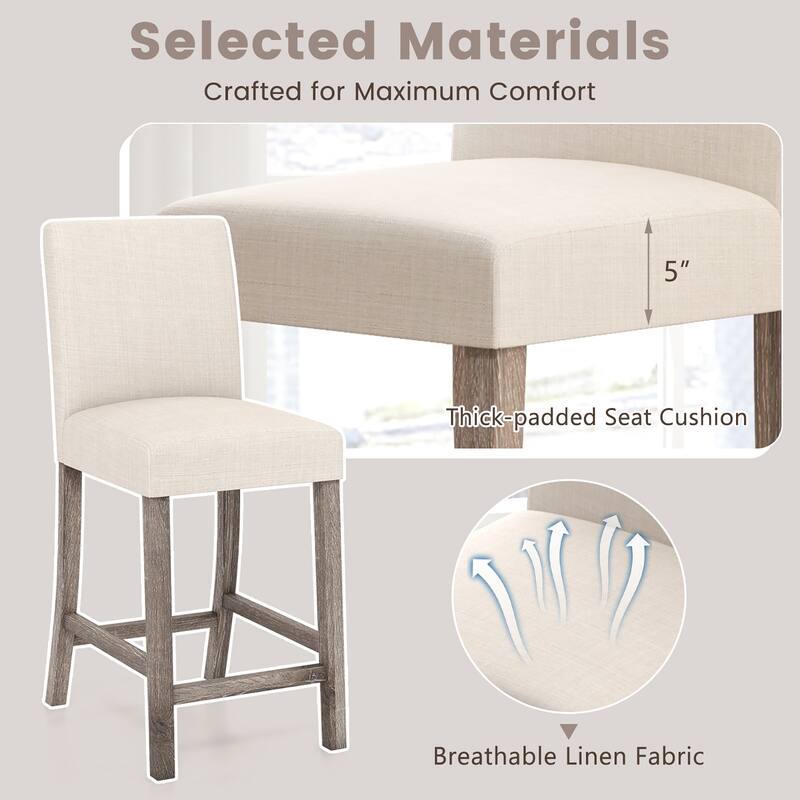 Gymax 2PCS 24.5'' Counter Height Bar Stools Modern Fabric Upholstered