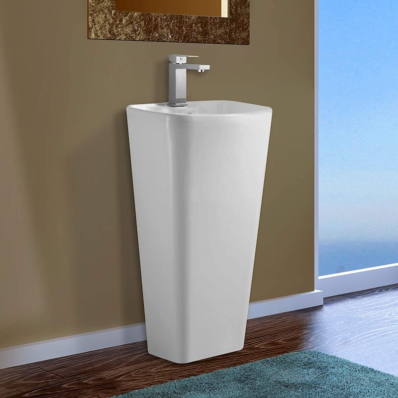 Fine Fixtures Plainfield Pedestal, Elegant One Piece Pedestal Sink, Center Faucet Hole, Vitreous China, White - White