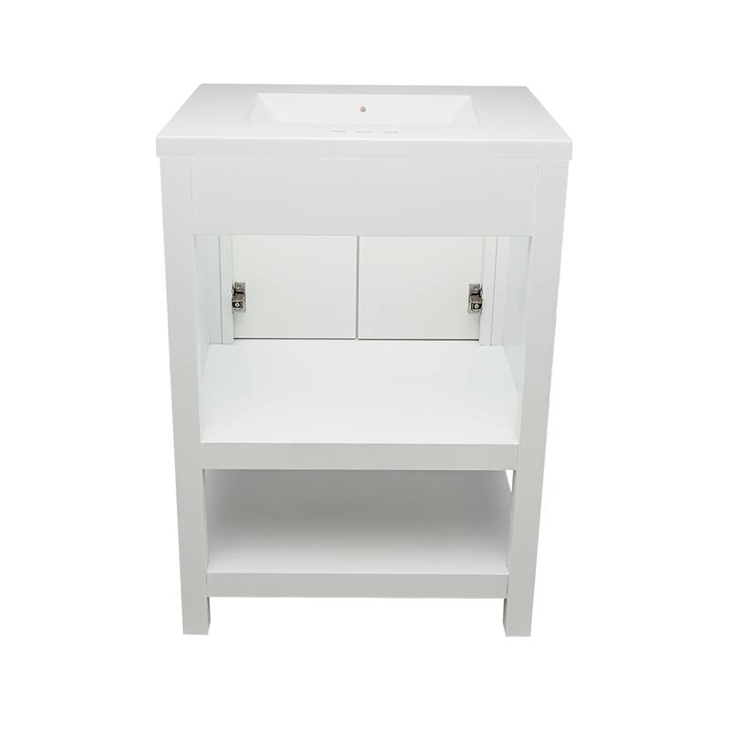 Taos 25" Bathroom Vanity with Cultured Marble Vanity Top Sink in White with White Basin