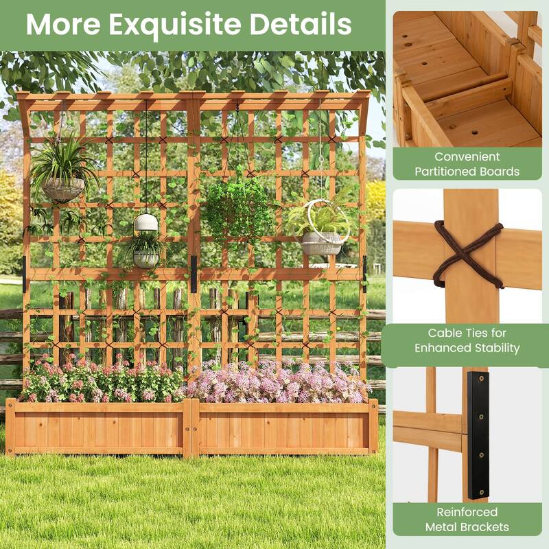 Costway 71" Large Wooden Planter Container with Trellis, Hanging Roof - See Details