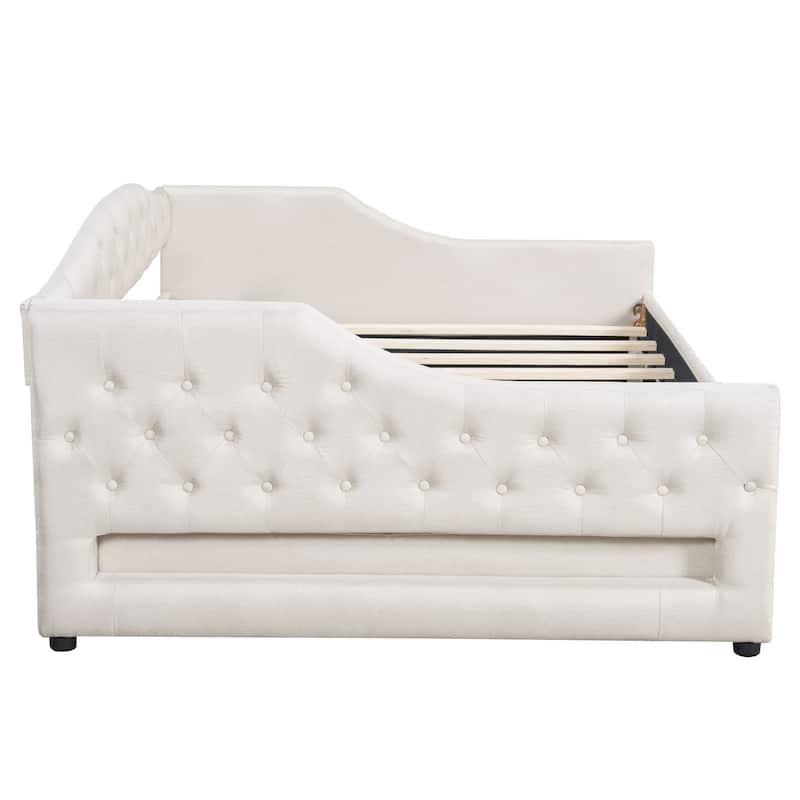 Upholstered Full XL Size Daybed with LED Belt and Trundle