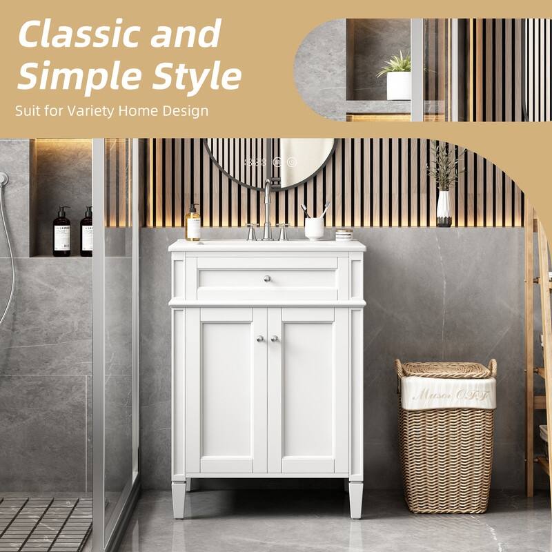 24" Bathroom Vanity with Sink, 2 Doors and Tip-Out Drawer, Soft-Closing Doors