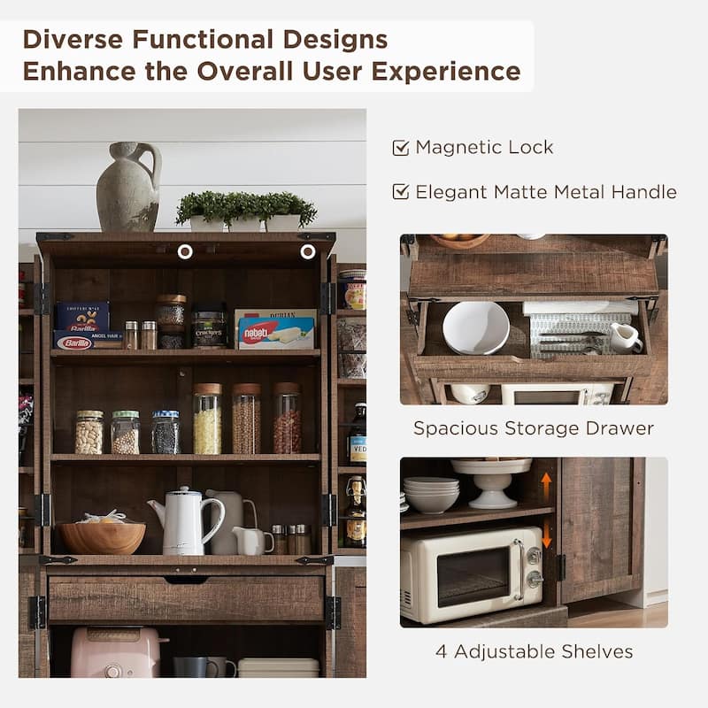 72" Tall Farmhouse Kitchen Pantry, Storage Cabinet with Barn Doors - N/A