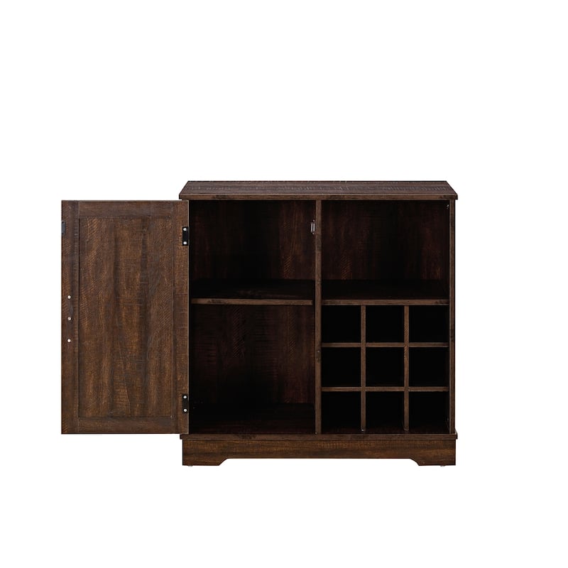 Farmhouse Wine Bar Cabinet with Drawer and Adjustable Storage Shelves for Liquor and Glasses
