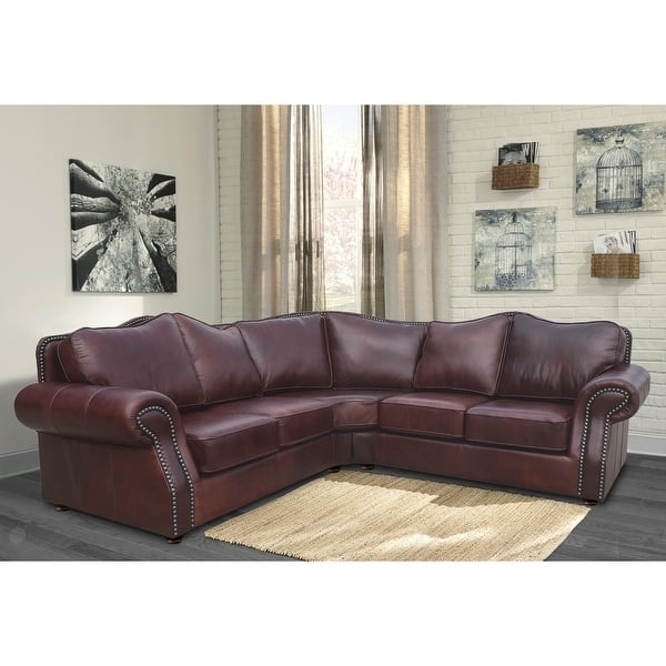 Brandon Distressed Whiskey Brown Top Grain Leather Sectional Sofa 107