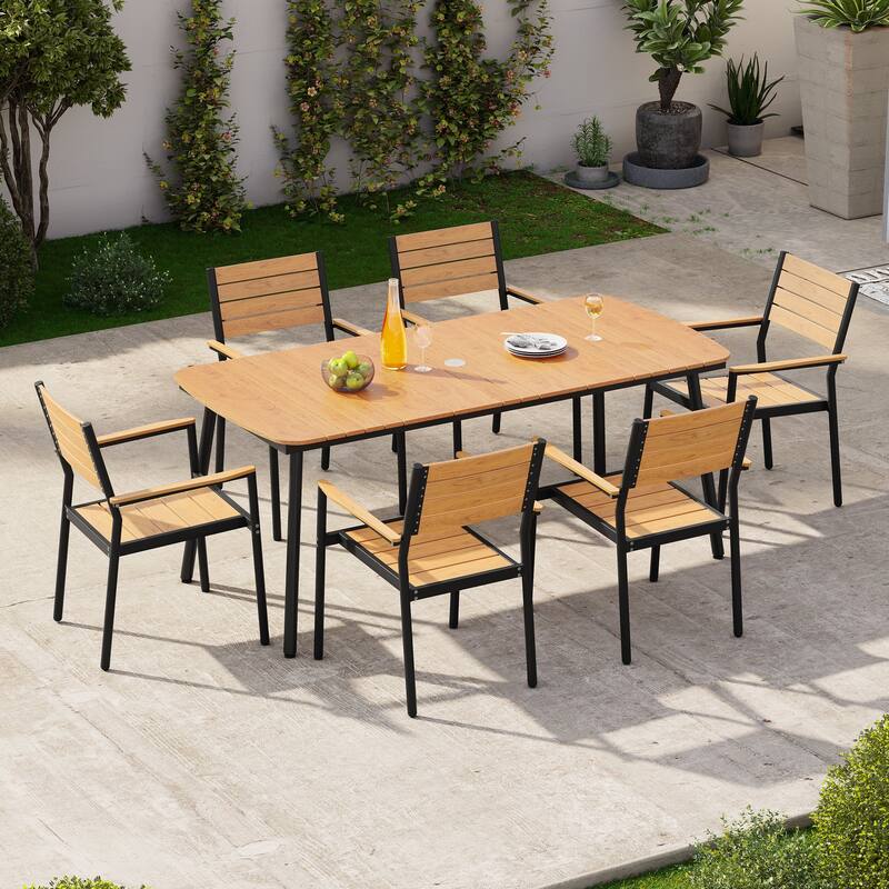 7-Piece Outdoor Patio Dining Set Aluminum Rectangle Table with Stackable Chairs