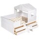 preview thumbnail 17 of 15, Full Size House Low Loft Bed with 4 Storage Drawers, Sturdy Pine Wood Bedframe with Full-Length Guardrails for Kids Bedroom