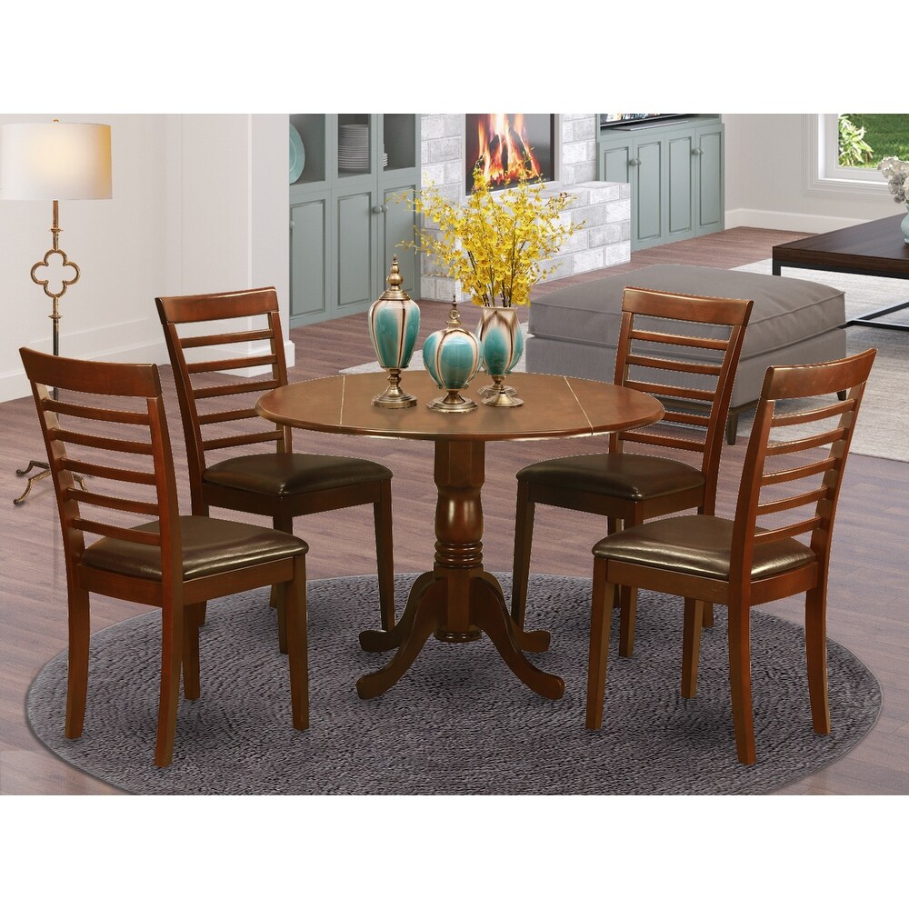 East West Furnituremahogany Small Kitchen Table And 4 Chairs 5 Piece Dining Set Faux Leather Dailymail