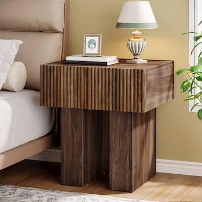 Modern Nightstand, Fluted Night Stand with Storage Drawer for Bedroom, Living Room