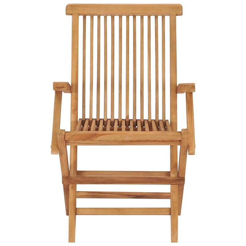 Folding Outdoor Chair Set of 2, Brown Solid Teak Wood, Slatted Back