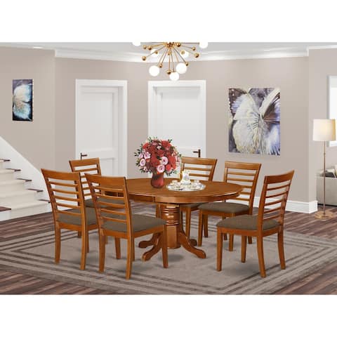 7-Pc Dining Room Set-Oval dinette Table with Leaf and 6 Dining Chairs - Saddle Brown Finish (Seat's Type Options)