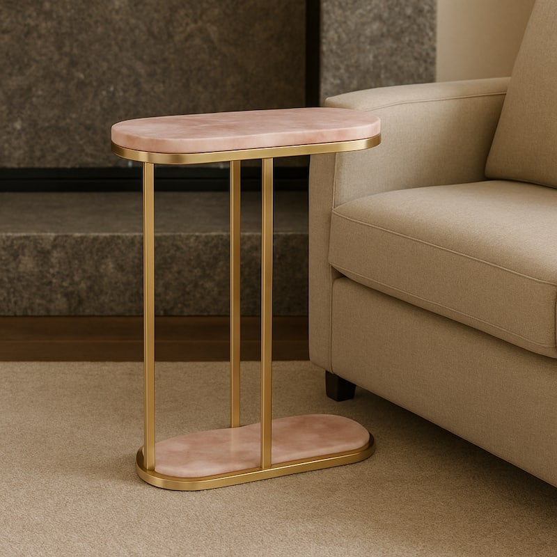 Quartz Side Table Elegant Narrow for Home Decor Accent - 24" Pink - 24.0"