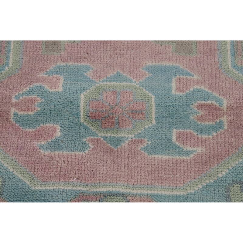 Blues Pink Geometric Oushak Indian Area Rug Handmade Wool Carpet - 8'0" x 10'0"