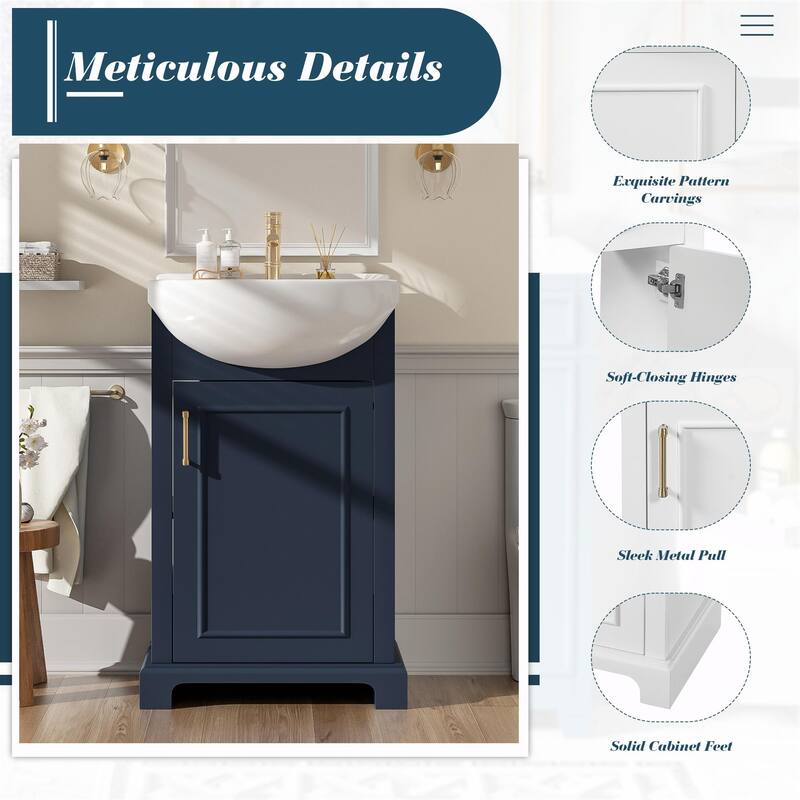 20-inch Bathroom Vanity with Ceramic Sink, Freestanding Vanity Set with Soft-Closing Door & Bulged Ceramic Basin