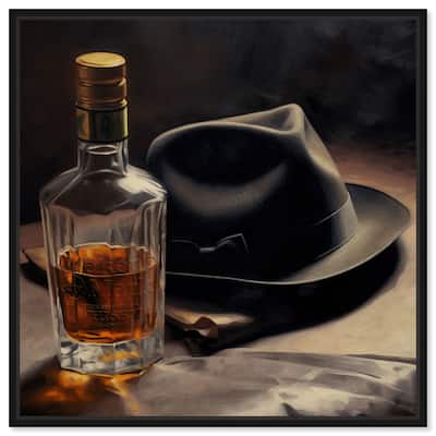 Notoriart Whiskey And Vintage Hat Ii Framed Bar Cart Art For Men