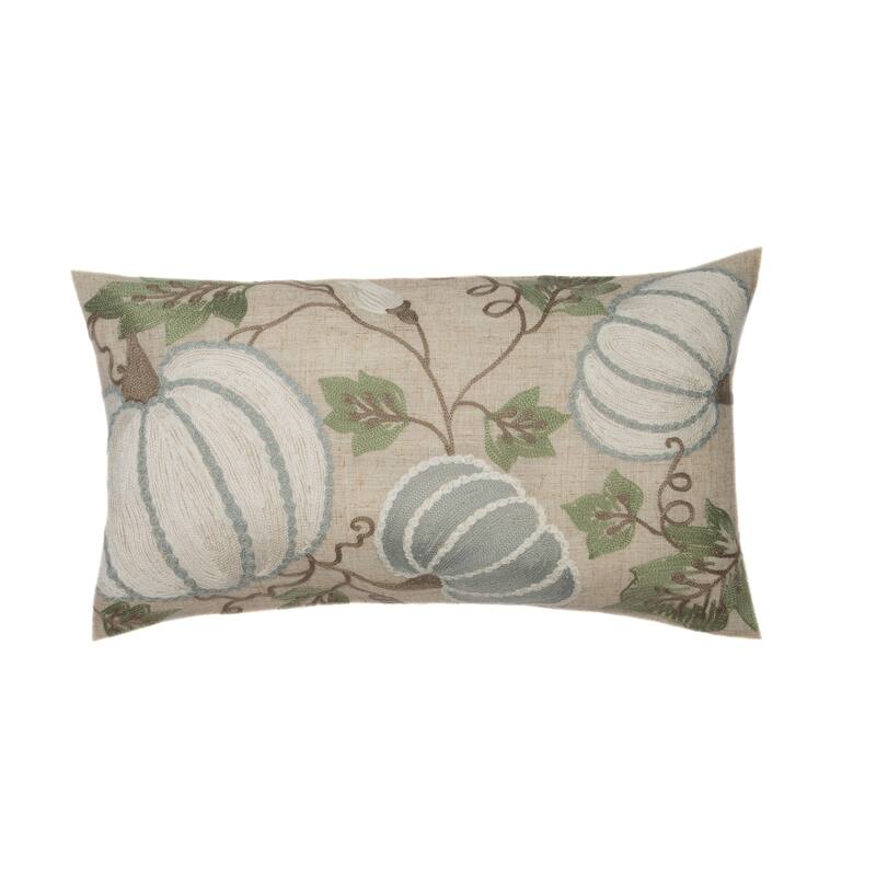 Harvest Pumpkins And Vines Crewel Embroidered Fall Pillow, 14 by 14-Inch - 12"X20"