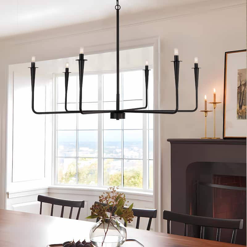 6-Light Modern French 43.5" Candle Iron Chandelier Pendant Lighting - Black