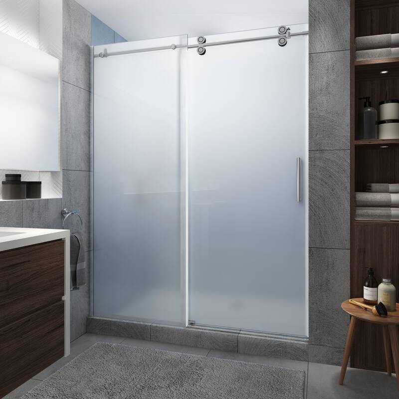 Langham XL 68 - 72 in. x 80 in. Frameless Sliding Shower Door with Ultra-Bright Frosted Glass - Chrome