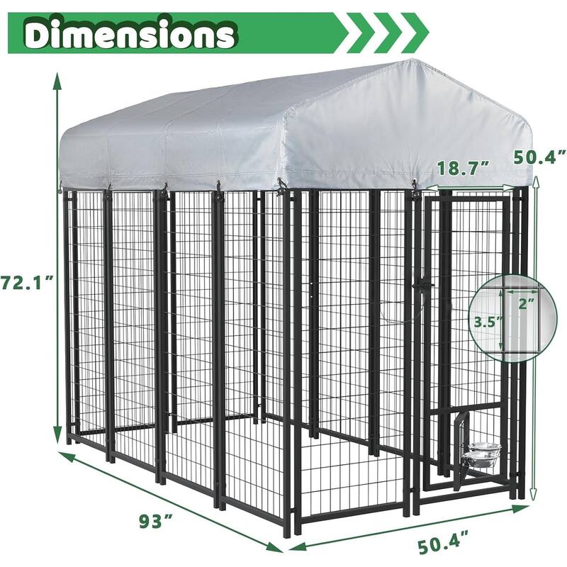 BOSSIN Large Outdoor Dog Kennel Galvanized Steel Fence with UV-Resistant Oxford Cloth Roof & Secure Lock