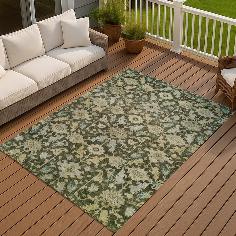 Machine Washable Indoor/ Outdoor Casual Traditional Chantille Rug - Olive - 8' x 10'