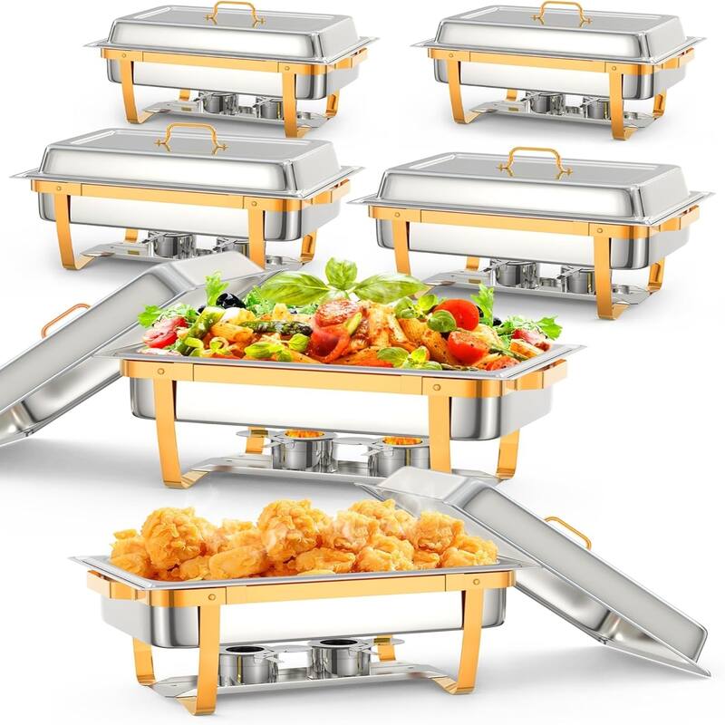 6 Packs 8QT Chafing Dish Buffet Set Stainless Steel Chafers and Warmers Food Servers Sets with Folding Frame - 9L 6-piece set - 9L 6-piece set