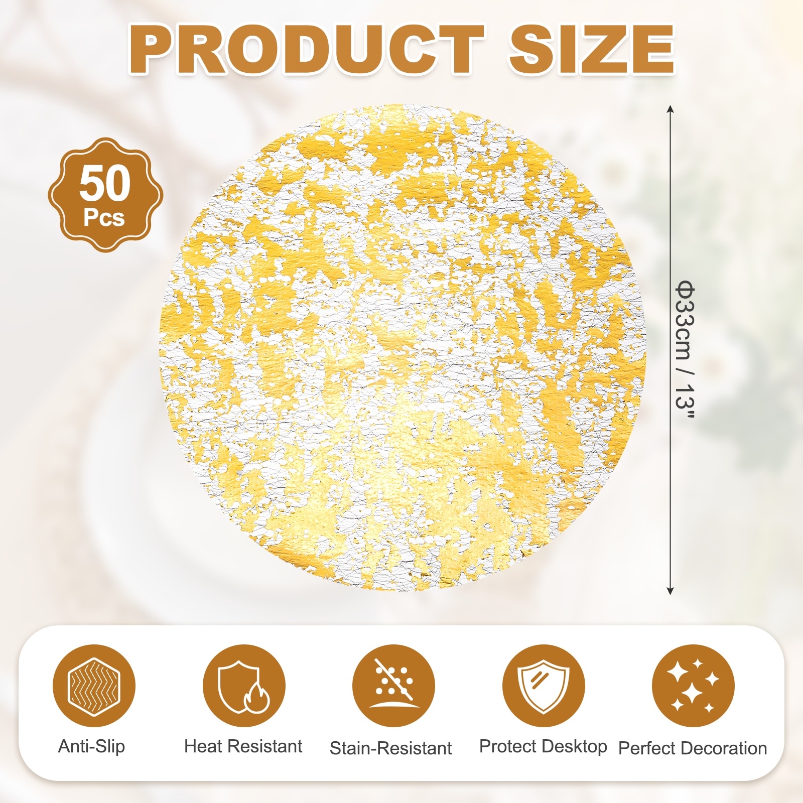 Disposable Round Placemats, Chargers Place Mats Metallic Thin Mesh Table Mates Pressed Foil Table Doilies for Dining