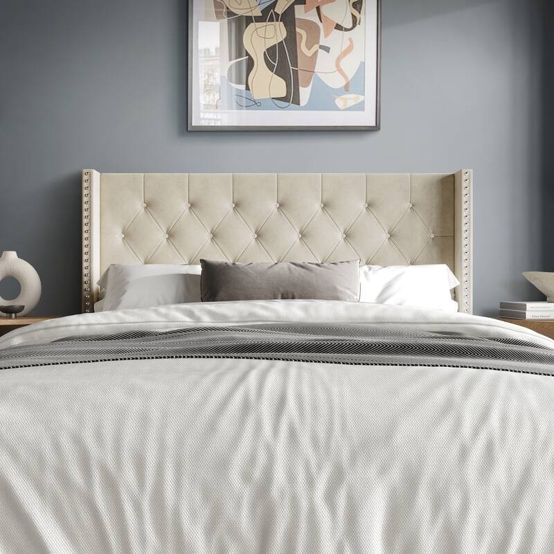 Clayfell Gretna Wingback Tufted Upholstered Headboard - Beige - King