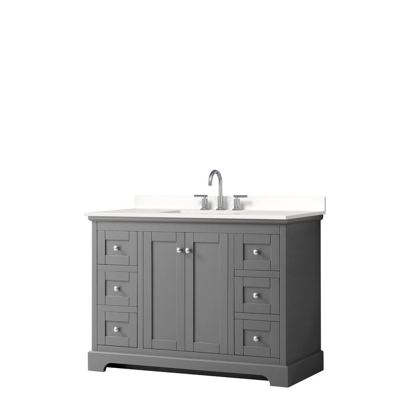 Avery 48-inch Single Vanity, Quartz Top - Dark Gray, Chrome Trim, White Quartz Top