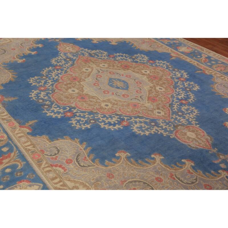 Blue Traditional Tabriz Persian Rug Hand-Knotted Wool Carpet - 9'4"x 12'7"
