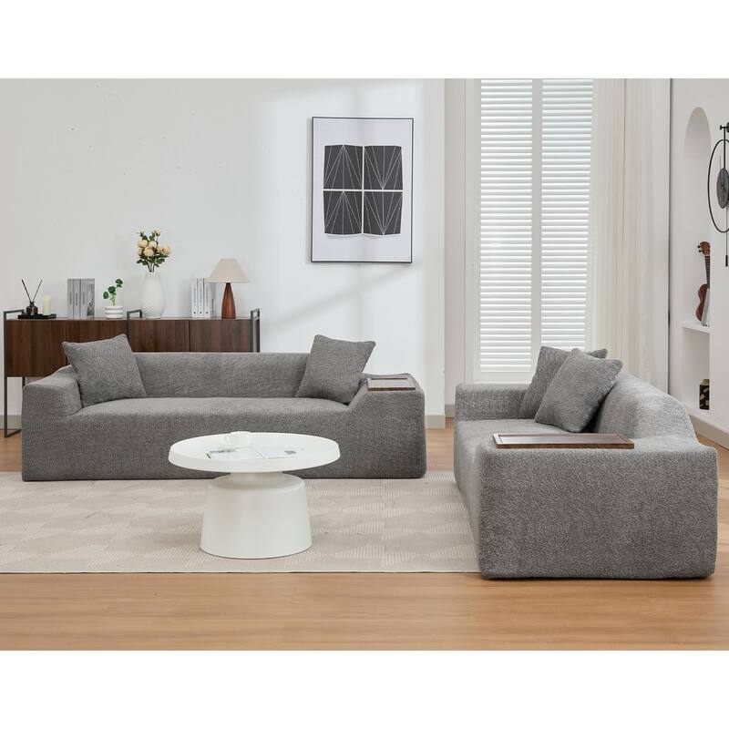 2 Piece Boucle Cloud Sofa Set Upholstered Sofa Set - Gray