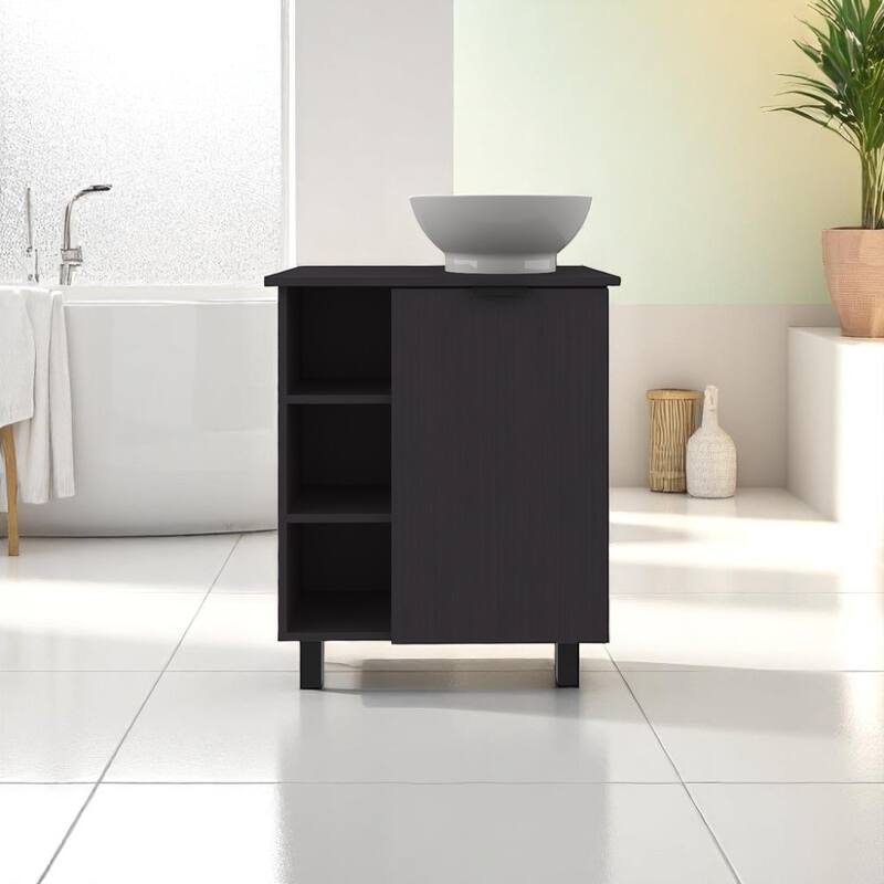24" Bathroom Vanity with Integrated Sink - Modern Freestanding Cabinet with Open Shelves and Storage, No Faucet Included