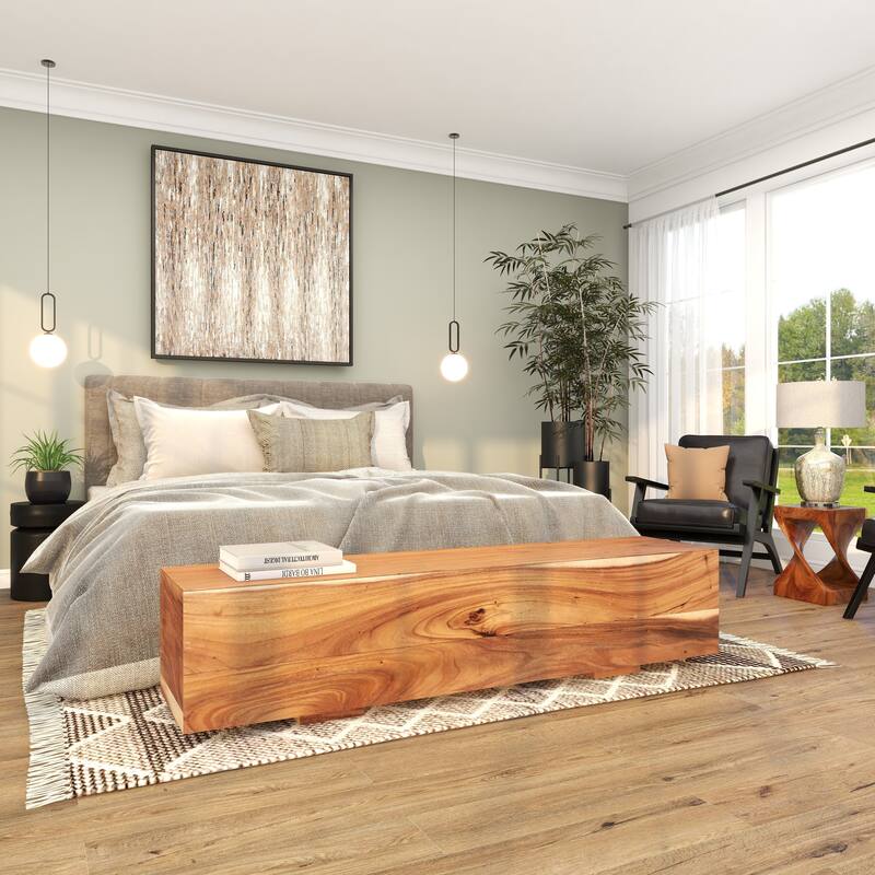 Brown Wood Block Bench with Elevated Base