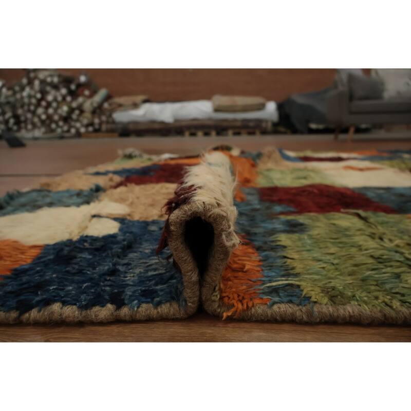 Hand Knotted Oriental 100% Wool Carpet Modern Geometric Multi-Colored Moroccan Area Rug - 9' 11'' X 6' 7''