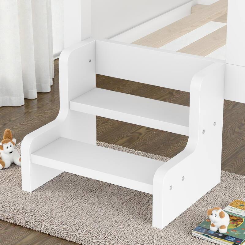 Kids House Platform Bed with Stairs, Star Roof, Window, Bookcase & Blackboard, Solid Wood Low Profile Bed No Box Spring