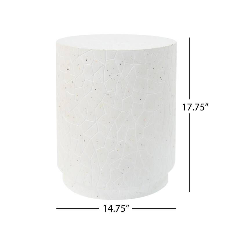 Roomfitters Outdoor Drum End Table, Modern Round Accent Table for Patio, Balcony or Living Room, White