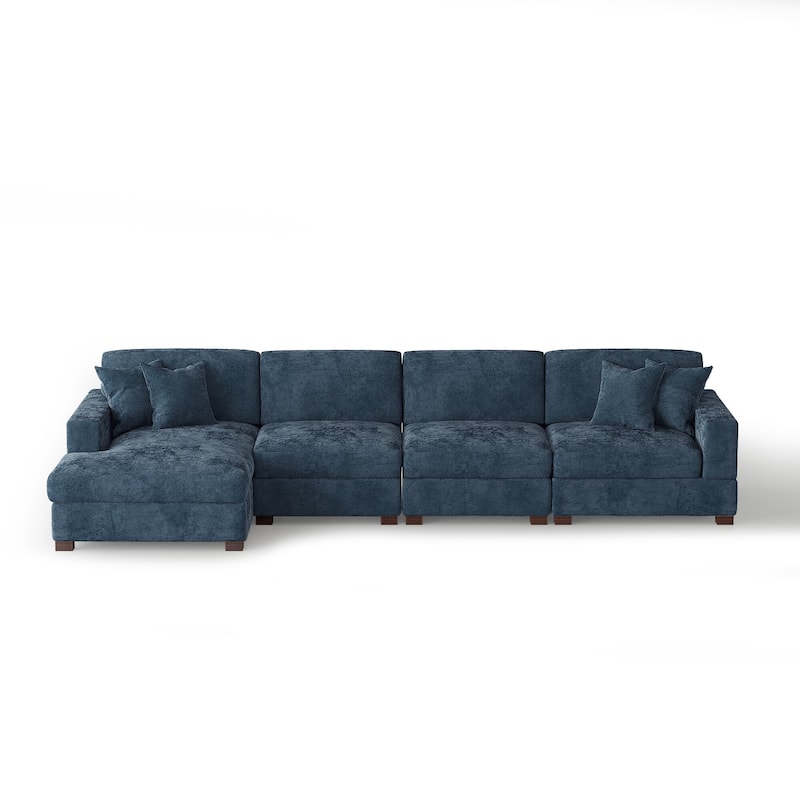 Modern Oversized Chenille Modular Sectional Sofa With Chaise