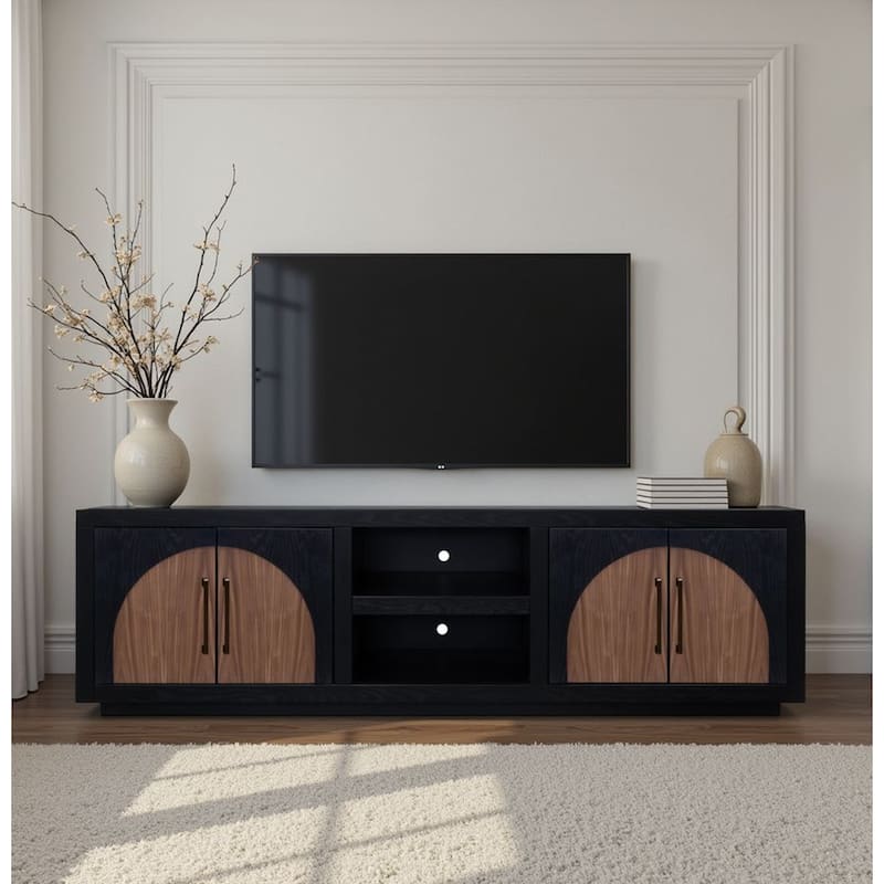 Bridgevine Home Eclipse 92 inch TV Stand Console, for TVs up to 100 inches, Two-Tone Finish - Clove and Natural Walnut